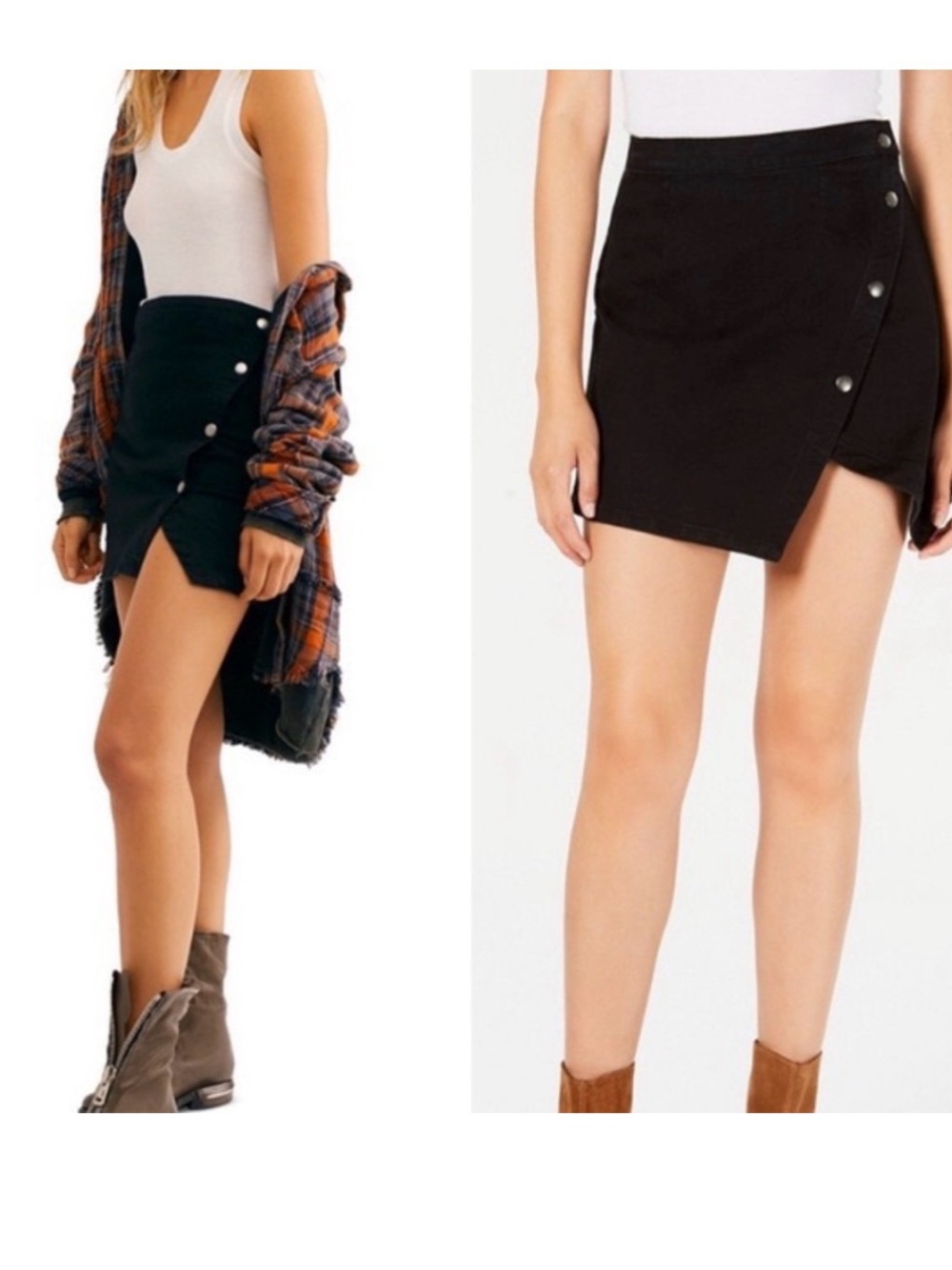 Free People We the Free black asymmetrical snap closure denim skirt Size 6 U67